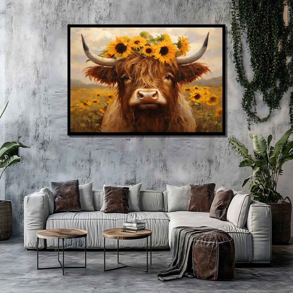 Highland Cow Wearing A Sunflower Crown In A Sunny Field Poster - Image 4