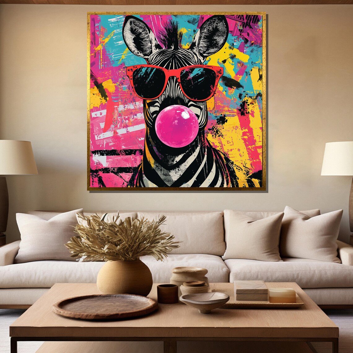 Pop Art Zebra Blowing a Pink Bubble Gum Bubble in Sunglasses Poster - Image 5