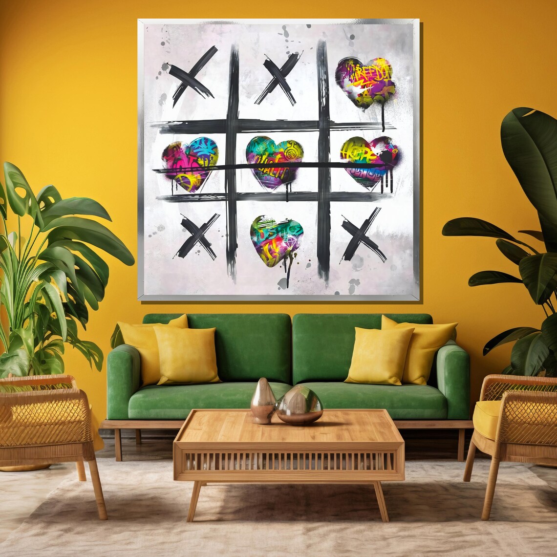 Graffiti Hearts Tic Tac Toe Urban Street Art Game Room Poster - Image 3