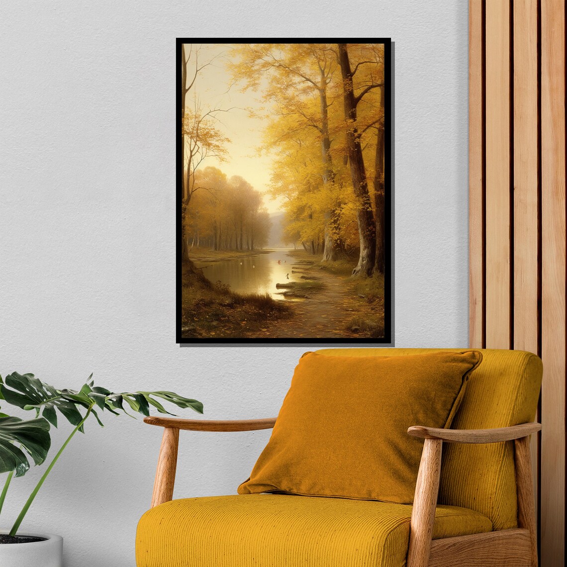 Golden Autumn Riverbank With Sunlit Trees And Peaceful Waters Poster - Image 4