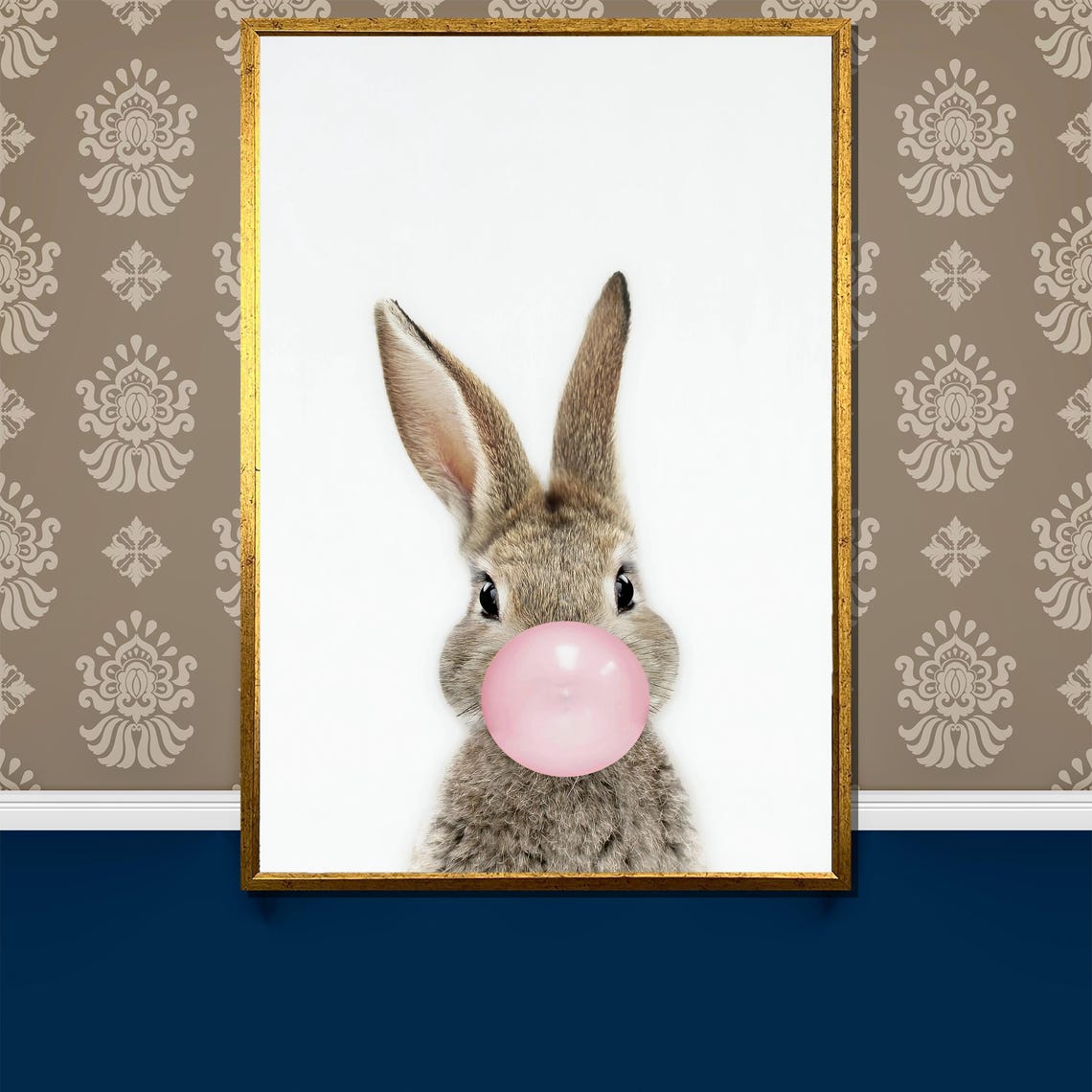 Adorable Cute Bunny Blowing A Big Pink Bubblegum Bubble Poster
