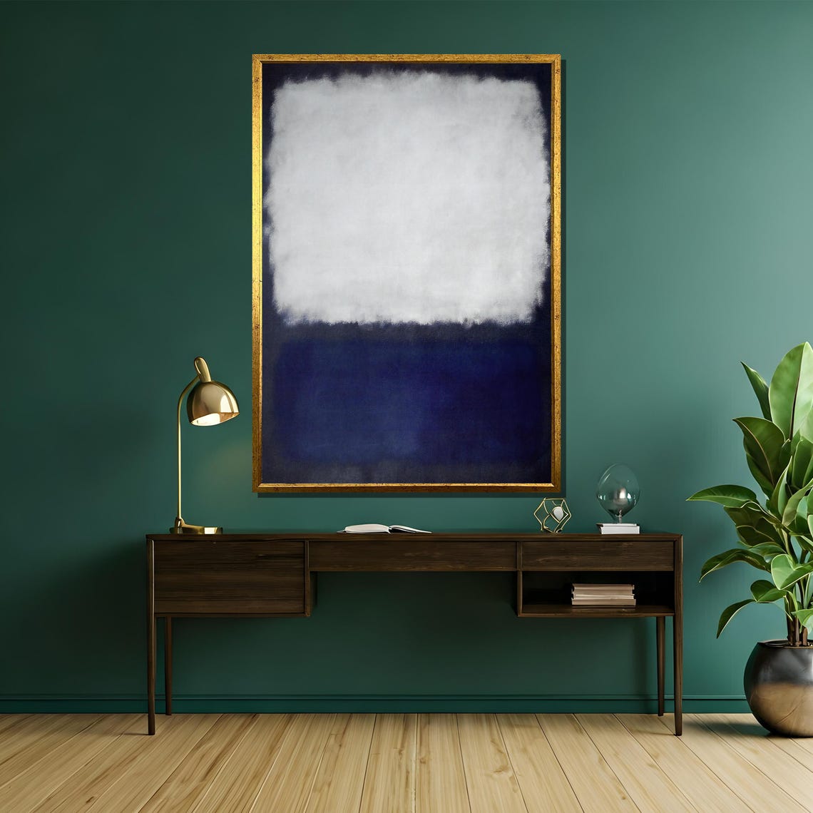 Navy Blue And White Mist Abstract Serene Moonlit Water Art Poster - Image 5