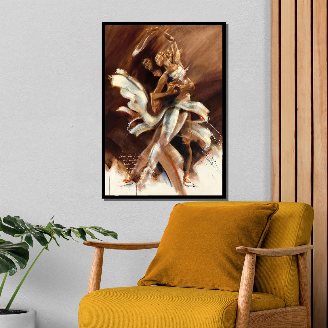 Ballet Partners Swirling Cream Fabric Expressive Dance Painting Poster - Image 4