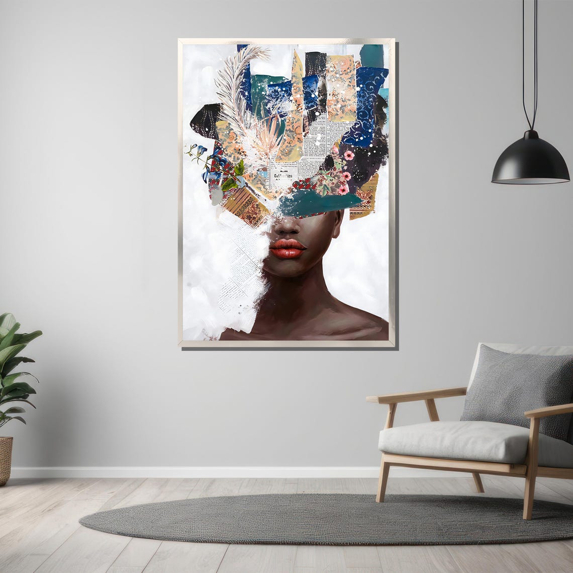 Abstract Mixed Media Collage Woman Portrait Modern Art Poster - Image 3
