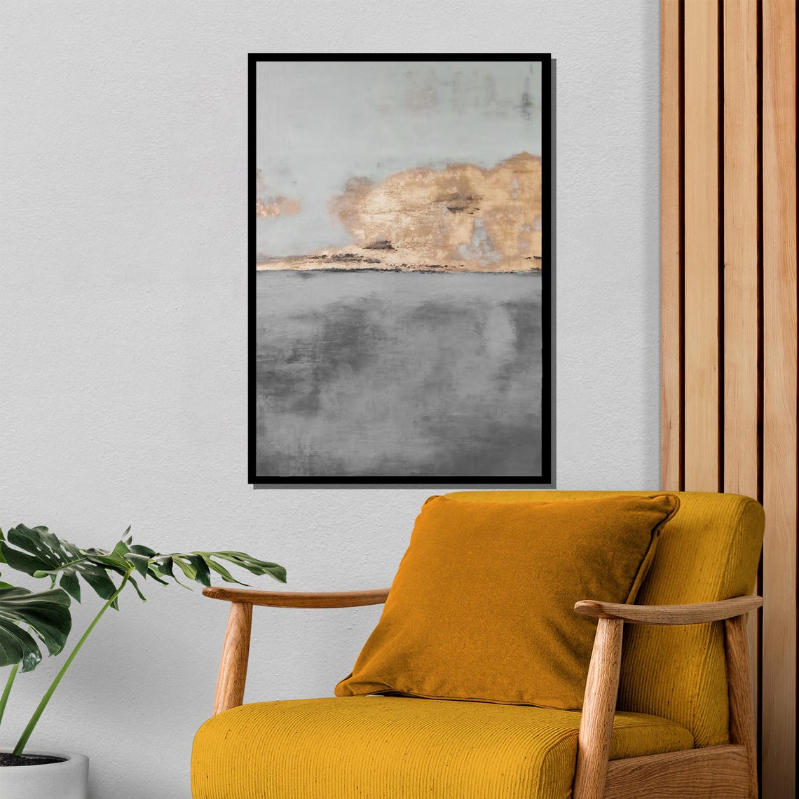 Silver Gray and Gold Abstract Cloud Reflection Modern Poster - Image 4