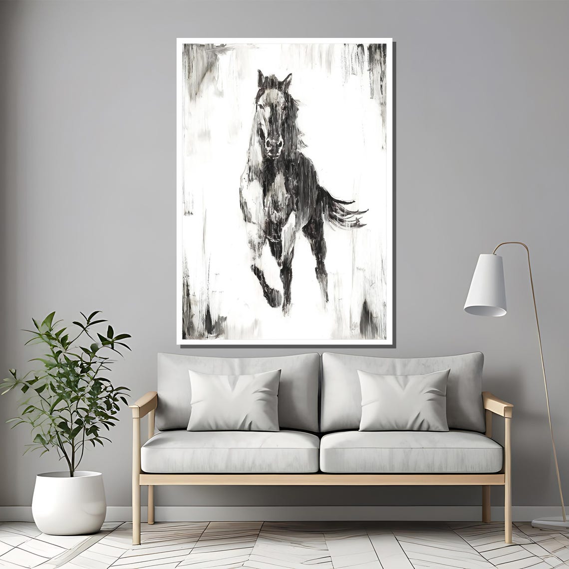 Dynamic Charcoal Sketch Of A Dark Horse Charging Forward Poster - Image 2