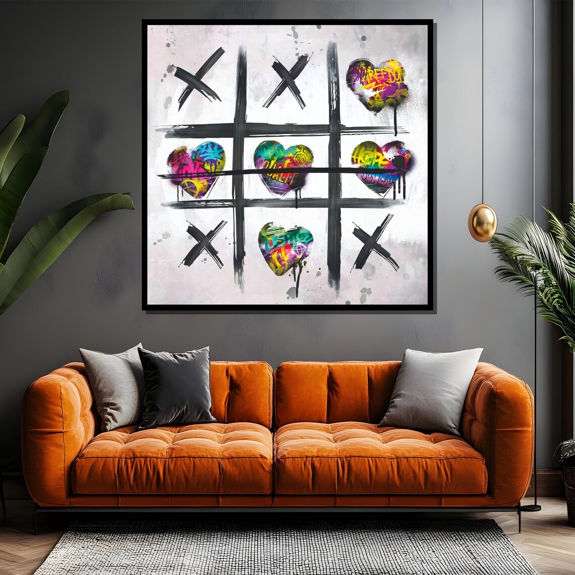 Graffiti Hearts Tic Tac Toe Urban Street Art Game Room Poster - Image 4