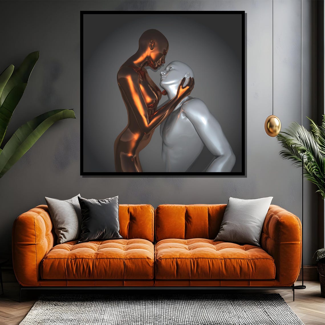 Copper And Silver Lovers Embrace Metallic Romance Art Poster - Image 4