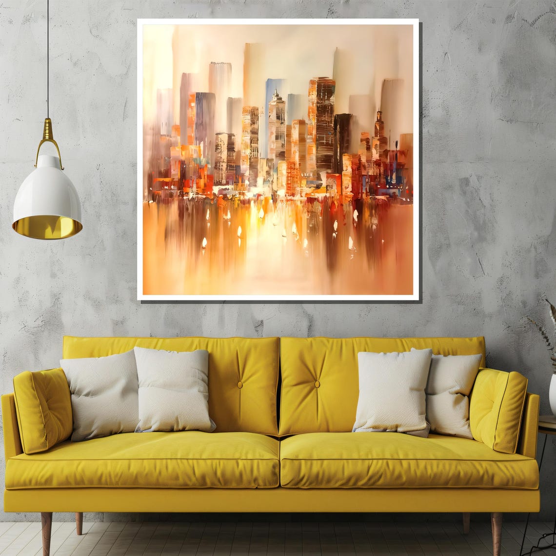 Abstract City Skyline Sunset Gold Textured Modern Urban Poster - Image 2