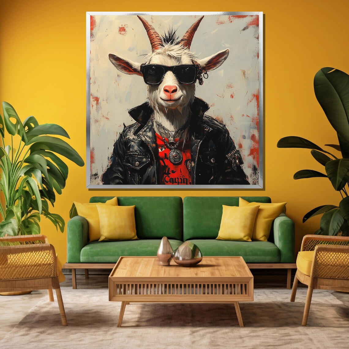 Rebel Yell Punk Rock Goat in Sunglasses and Leather Jacket Poster - Image 3