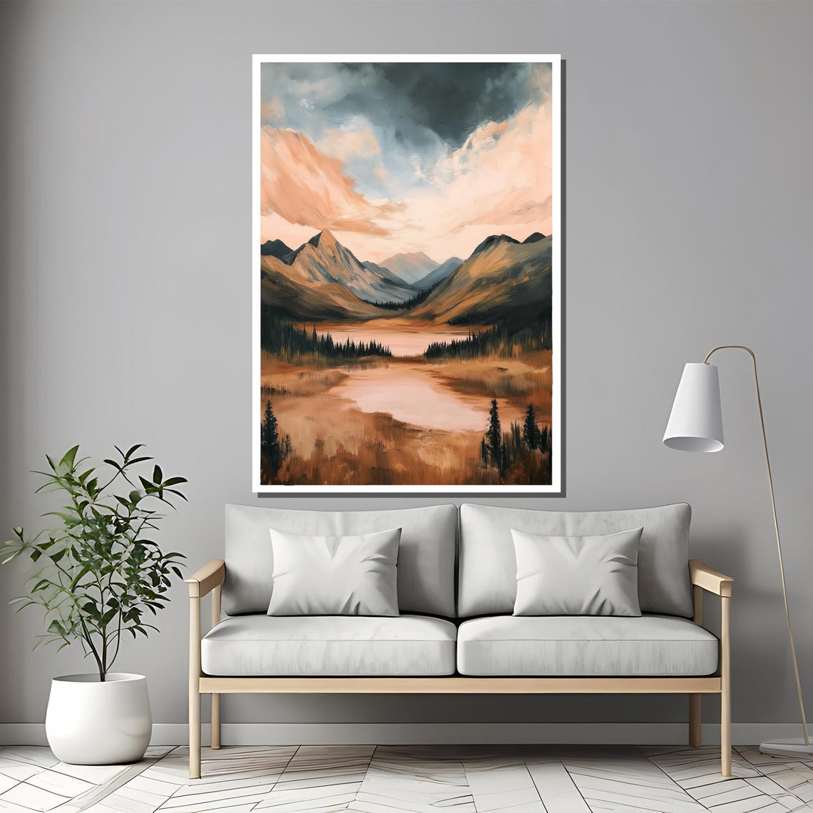 Serene Mountain Valley Painting Tranquil Landscape Artwork With Rolling Hills And Misty Skies Perfect Nature Gift For Wall Decor - Image 2