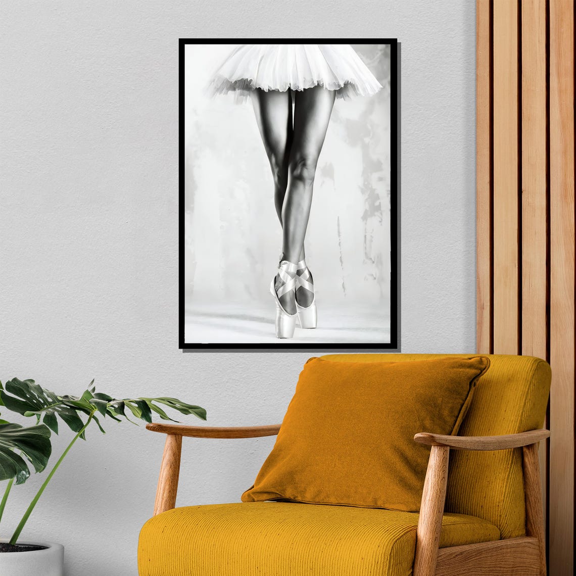 Ballerina Legs En Pointe in White Satin Shoes Black Art Poster - Image 4