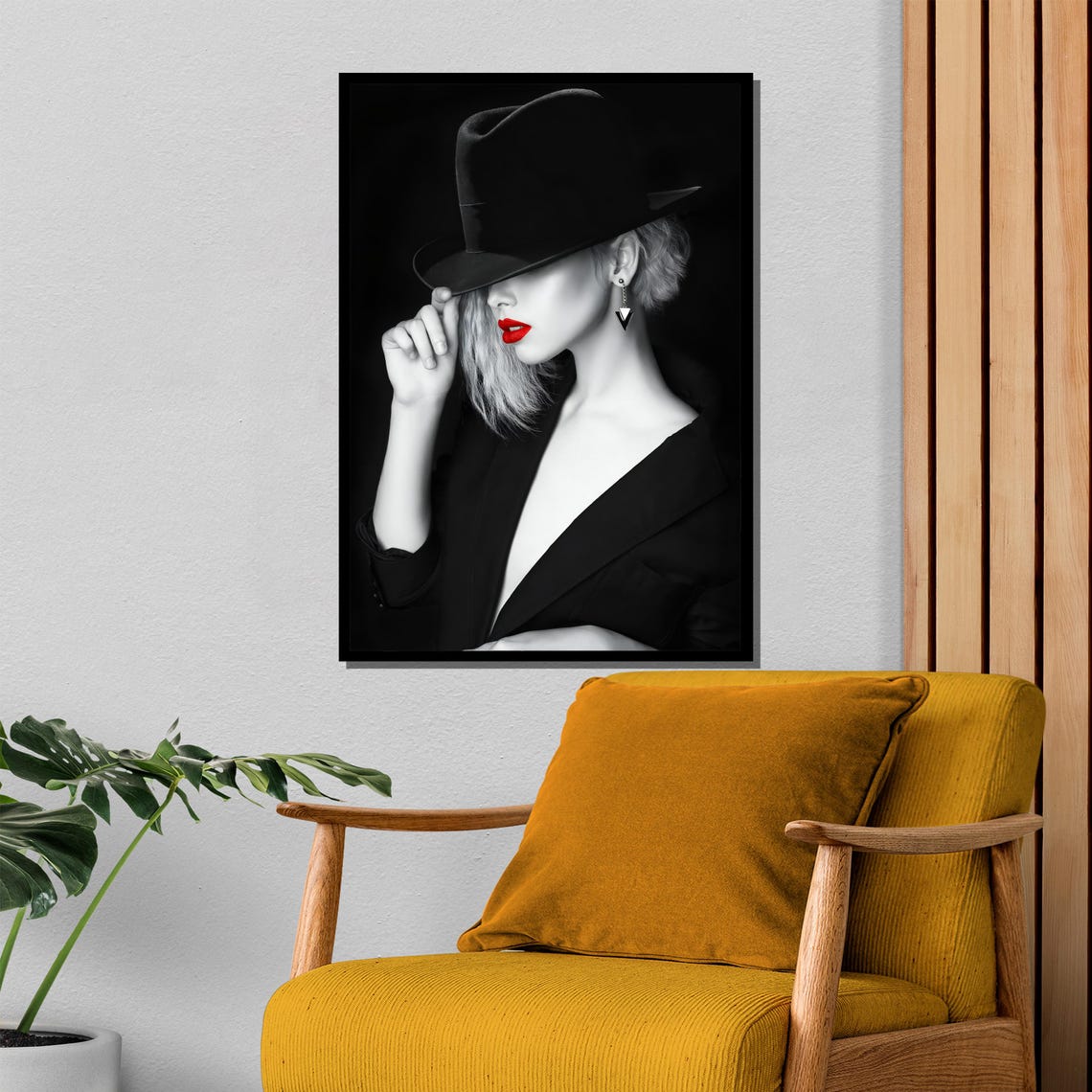 Femme Fatale In Black Hat With Red Lips Noir Style Art Poster - Image 4