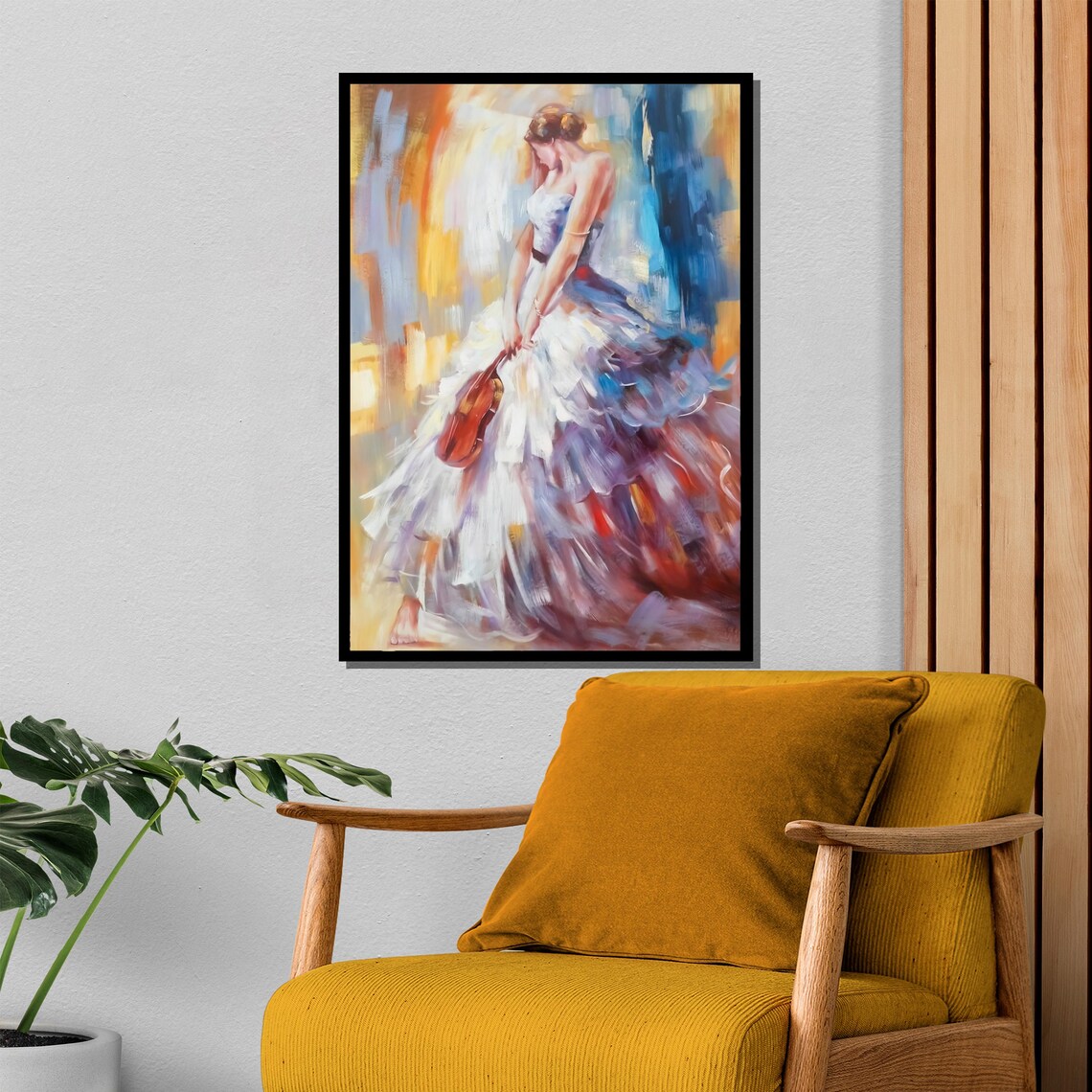 Graceful Violinist In Flowing Dress Colorful Music Painting Poster - Image 4