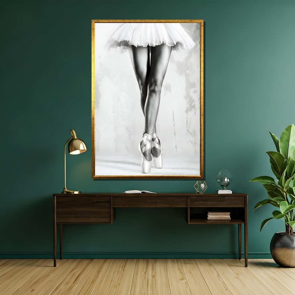 Ballerina Legs En Pointe in White Satin Shoes Black Art Poster - Image 5