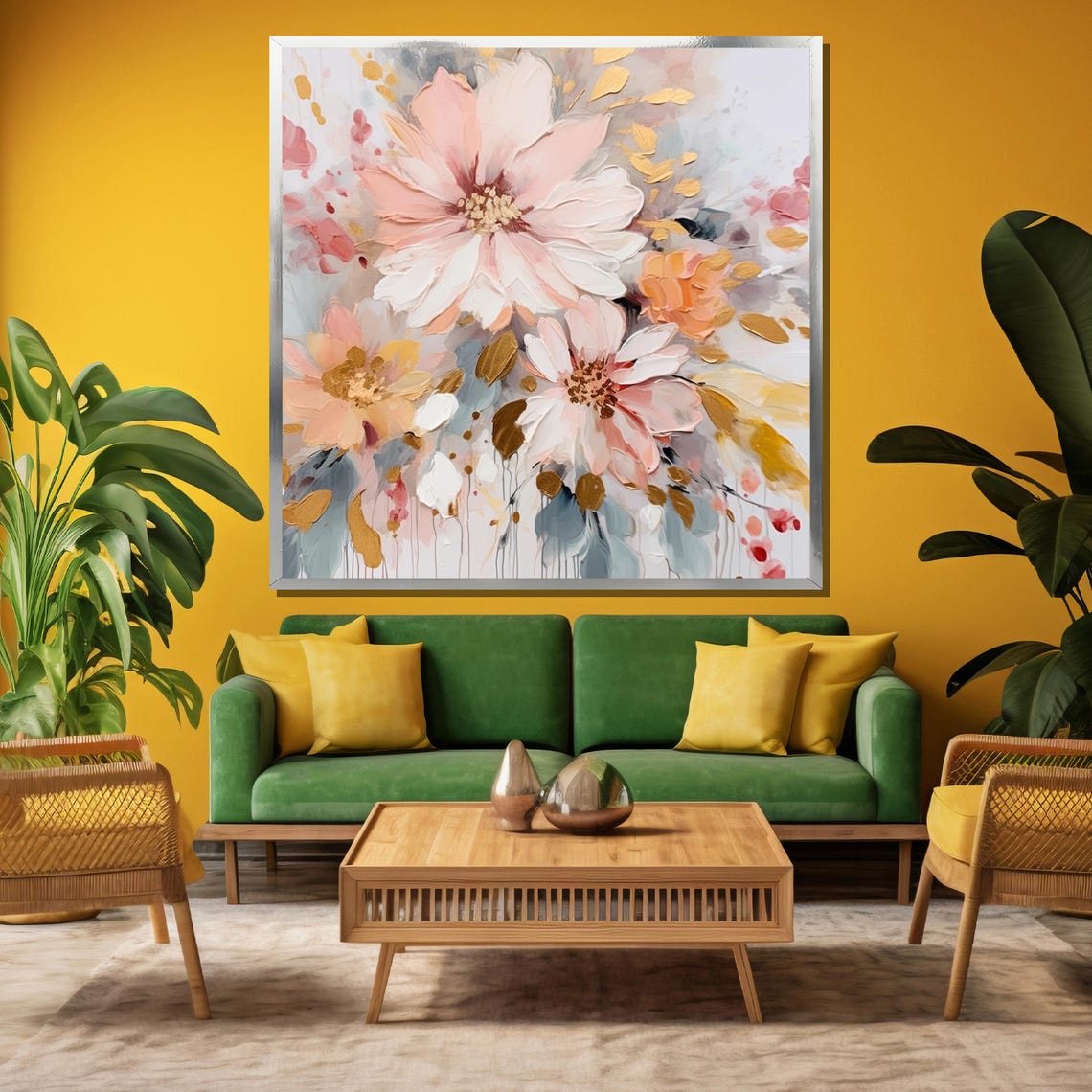 Pink And Gold Abstract Floral Textured Romantic Painting Poster - Image 3
