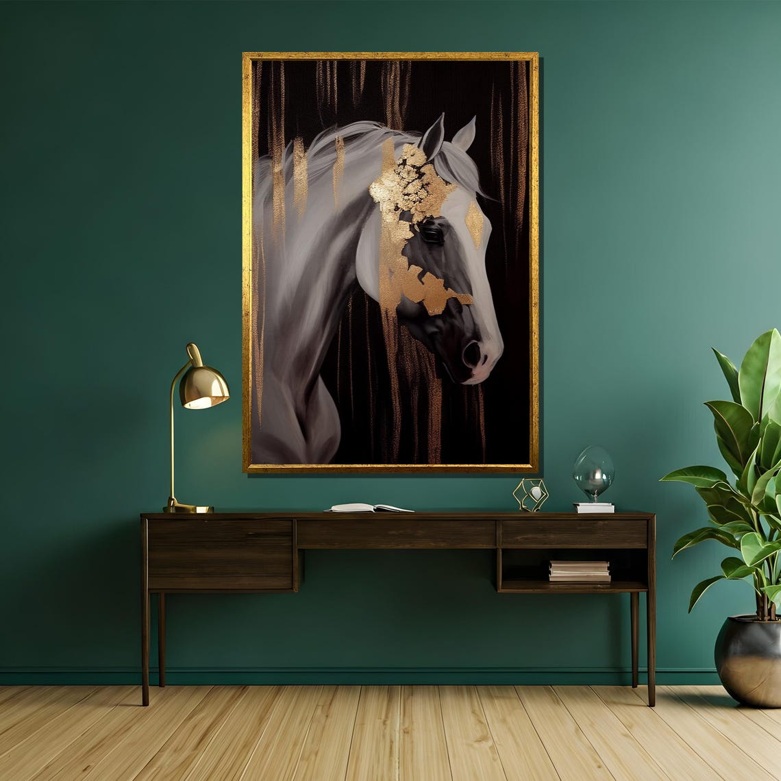 White Horse Gold Leaf Elegant Equine Art Luxe Wall Decor Poster - Image 5