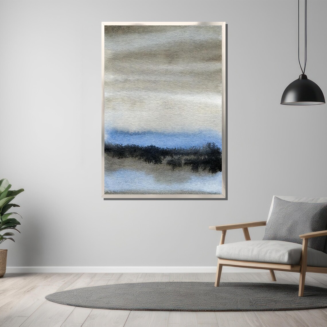 Misty Gray Blue Abstract Watercolor Landscape Serene Painting Poster - Image 3