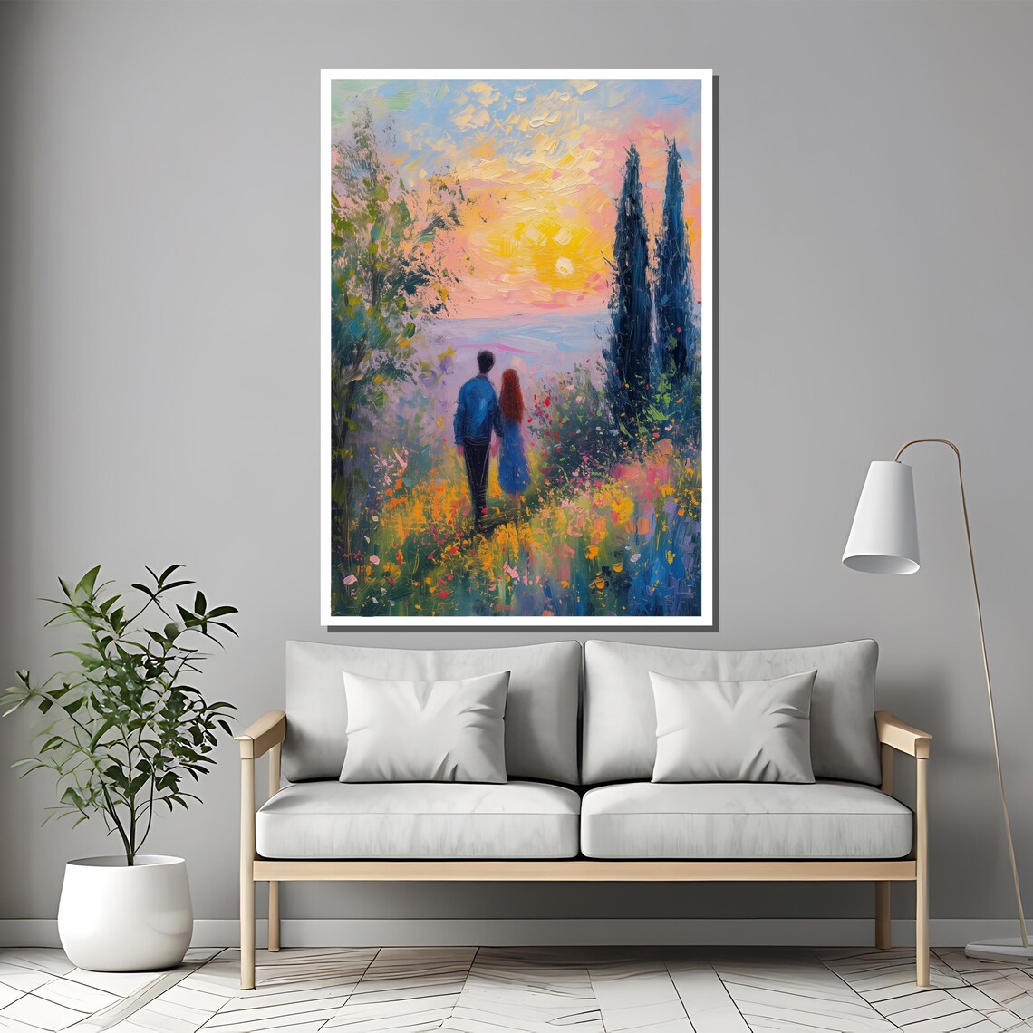 Couple Walking Through Garden At Sunset Romantic Painting Poster - Image 2