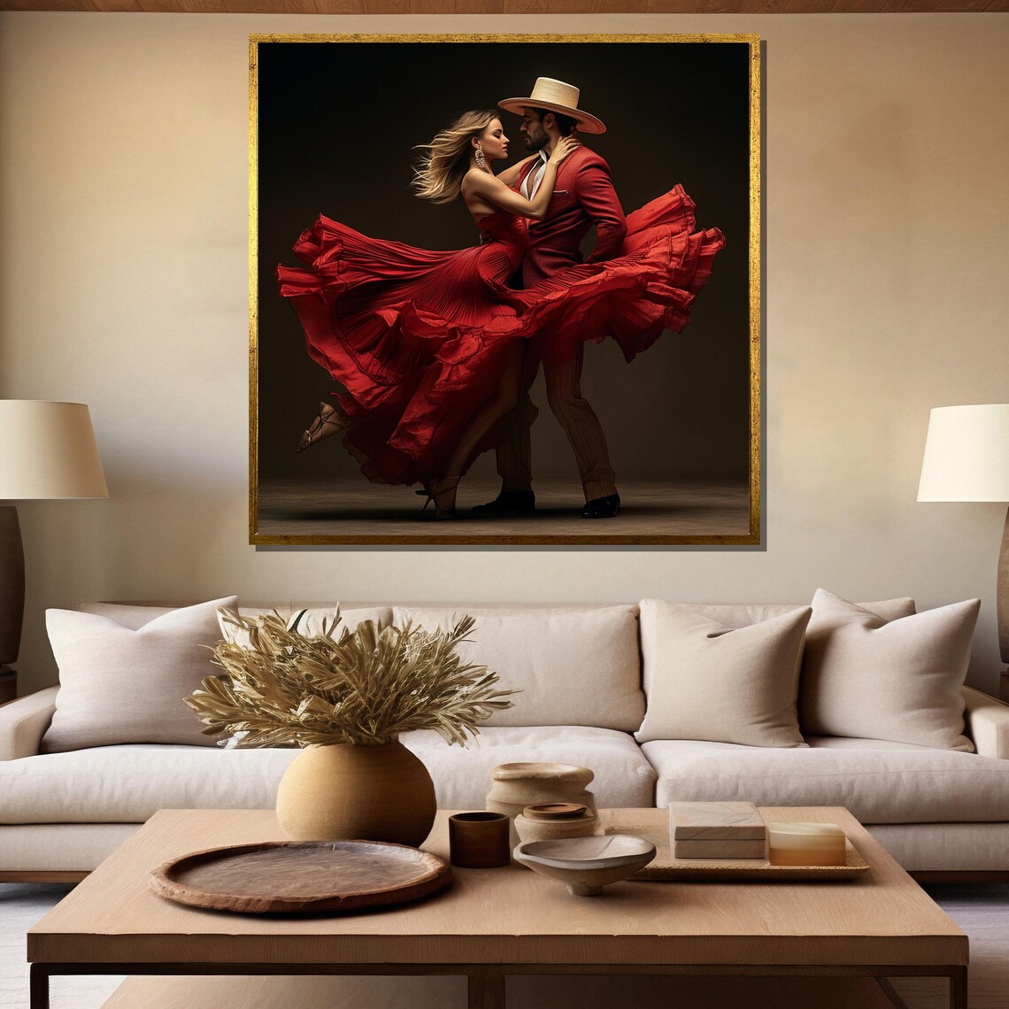 Passionate Spanish Dance Couple in Swirling Red Dress Art Poster - Image 5