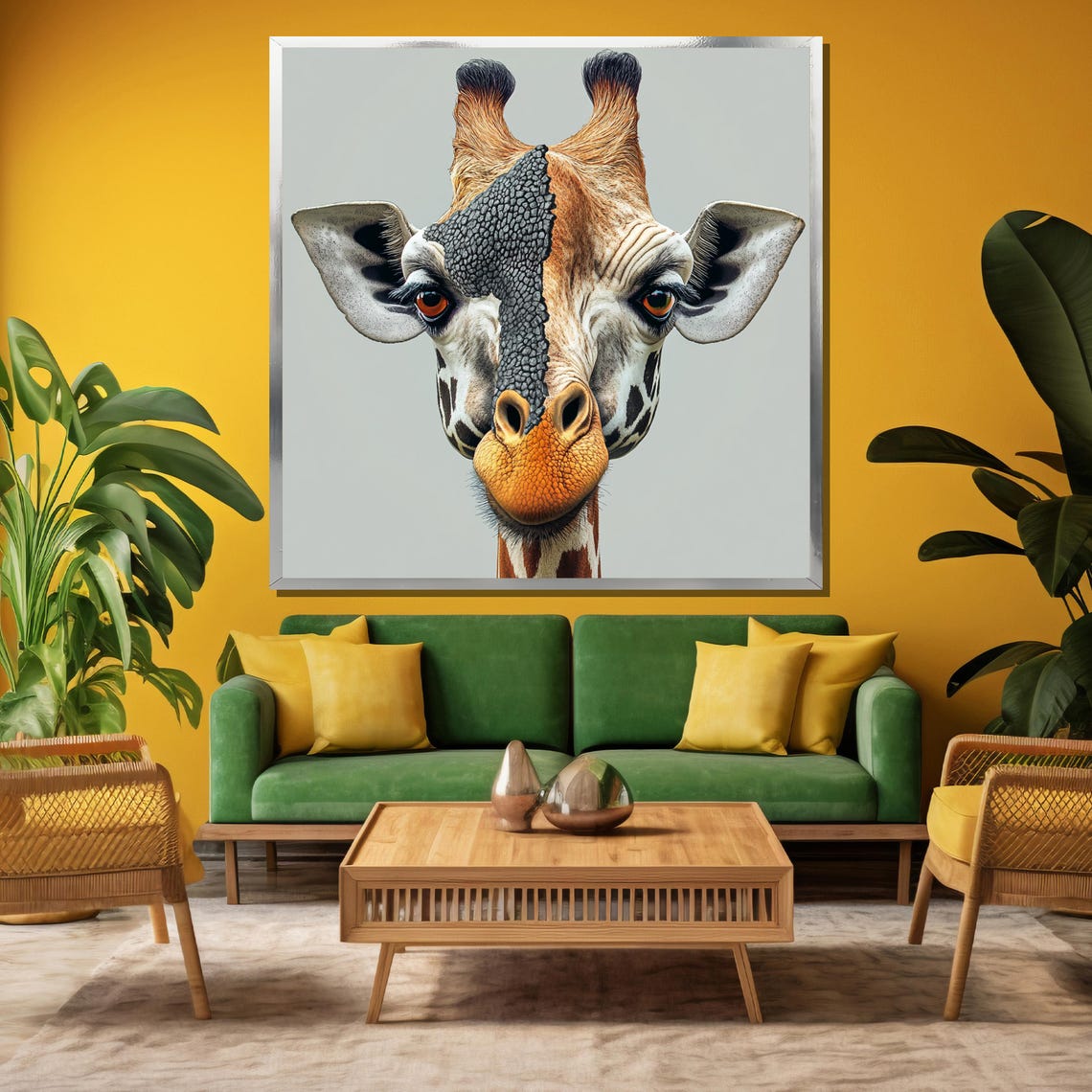 Split Soul Surreal Giraffe Hybrid Portrait Modern Fantasy Art Poster - Image 3