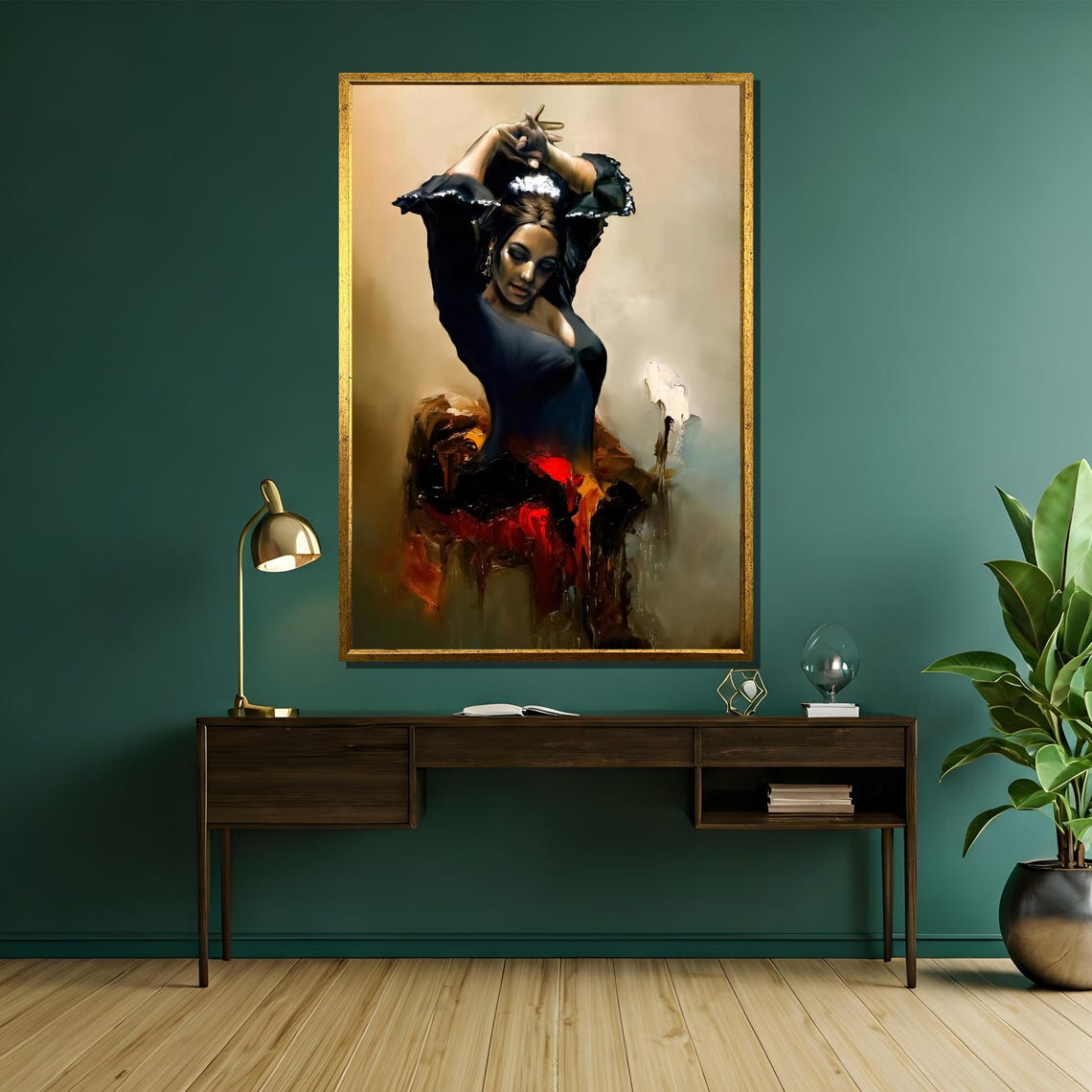 Flamenco Dancer with Raised Arms Dark Ruffled Dress Painting Poster - Image 5