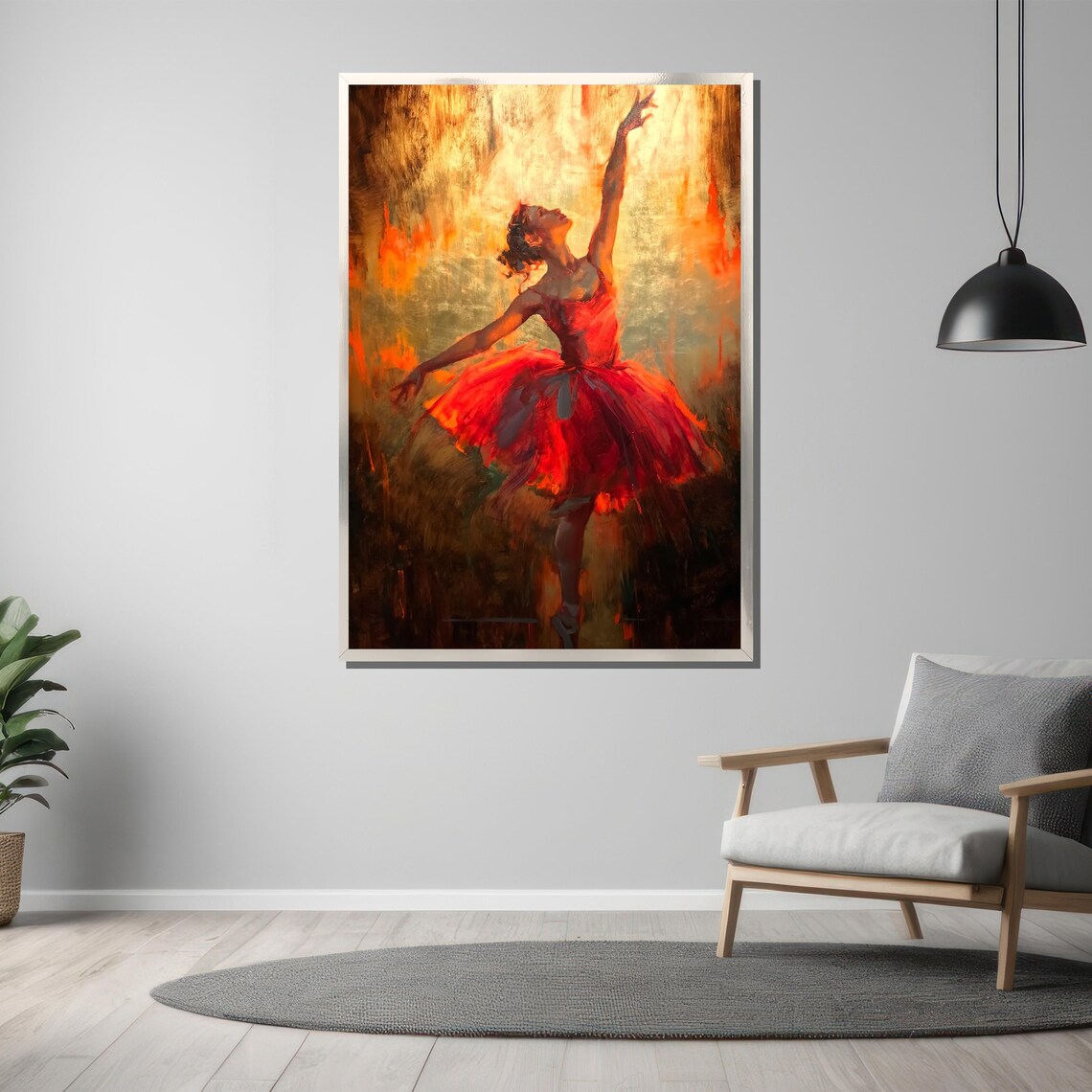 Glowing Red Ballerina in Golden Light Radiant Dance Art Poster - Image 3