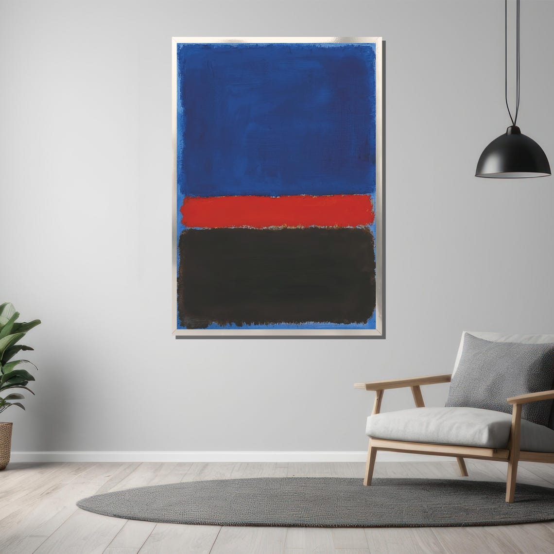 Rothko-Style Cobalt Blue Red Black Banded Color-Field Poster - Image 3