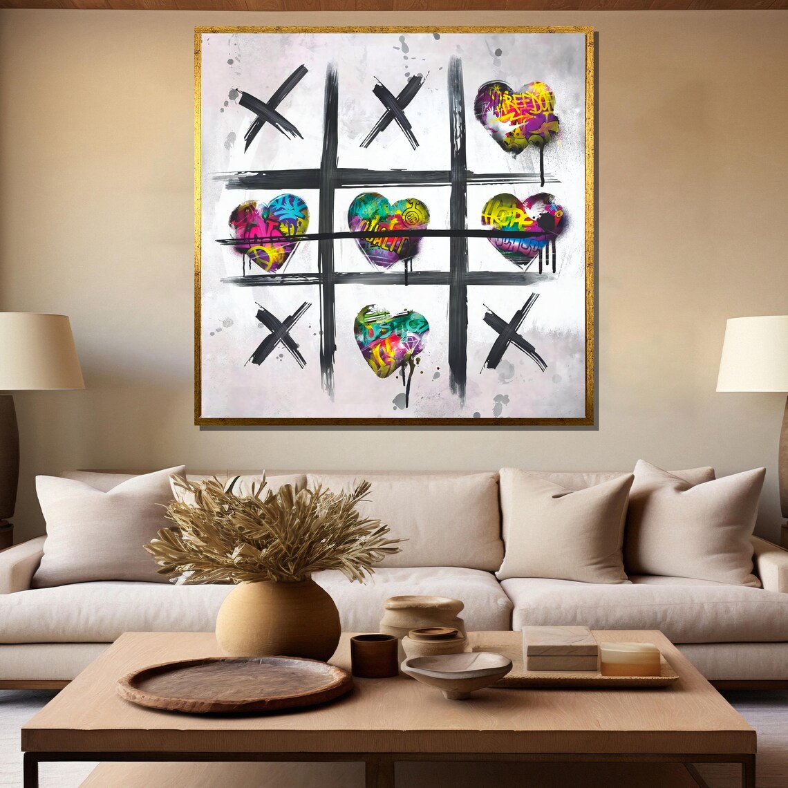 Graffiti Hearts Tic Tac Toe Urban Street Art Game Room Poster - Image 5