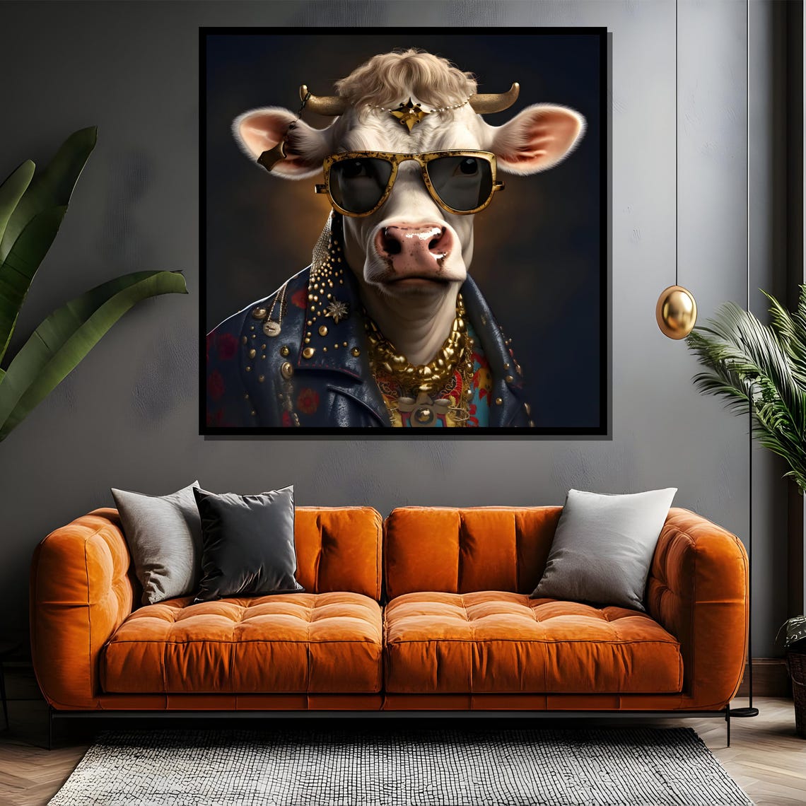 Cow Wearing Sunglasses and Studded Leather Jacket Funny Poster - Image 4