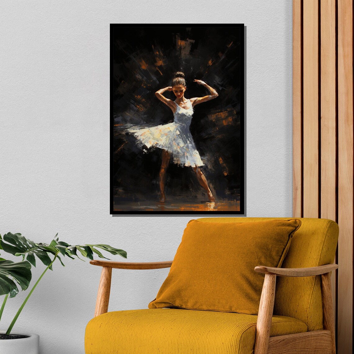 Ballerina in White Dress Dramatic Dark Stage Painting Poster - Image 4