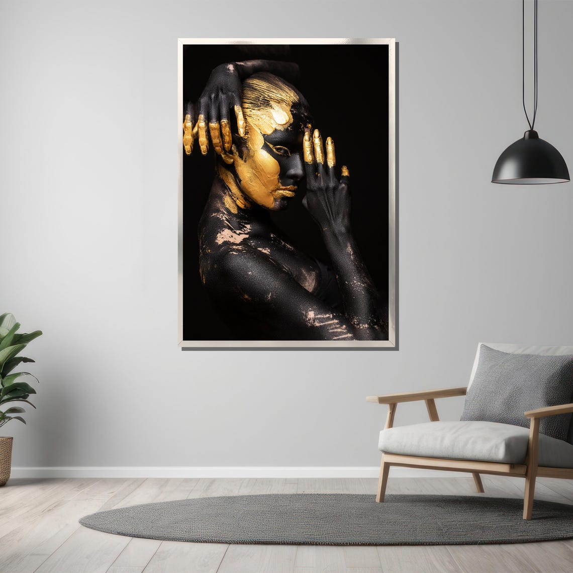 Dramatic Black And Gold Body Paint Woman Profile Luxury Art Poster - Image 3