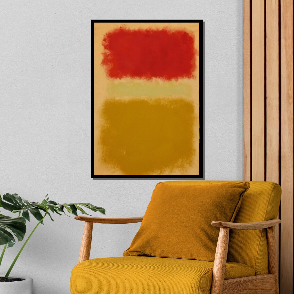 Bold Crimson Red And Golden Mustard Warm Color Block Art Poster - Image 4