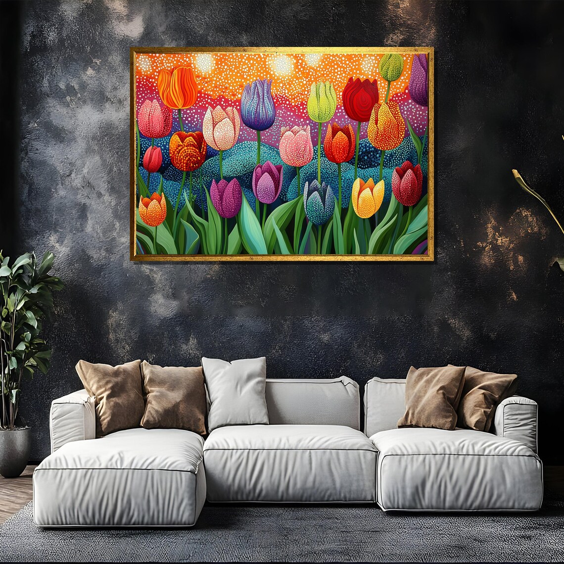 Tulip Garden Painting, Colorful Spring Flower Art Print - Image 5