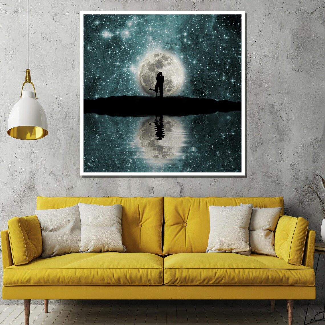 Moonlit Couple Silhouette, Starry Sky Reflected Art Print - Image 2