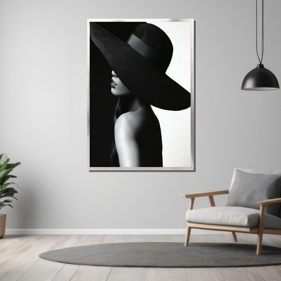 Mysterious Woman In Black Hat Black And White Fashion Art Poster - Image 3