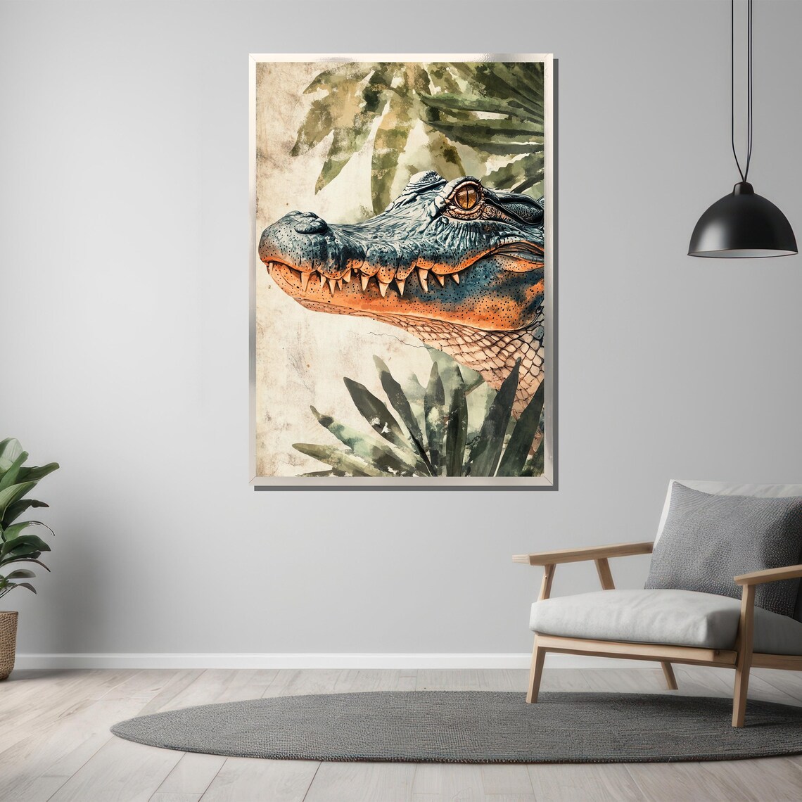 Alligator Watercolor Portrait Jungle Leaves Wildlife Art Poster - Image 3