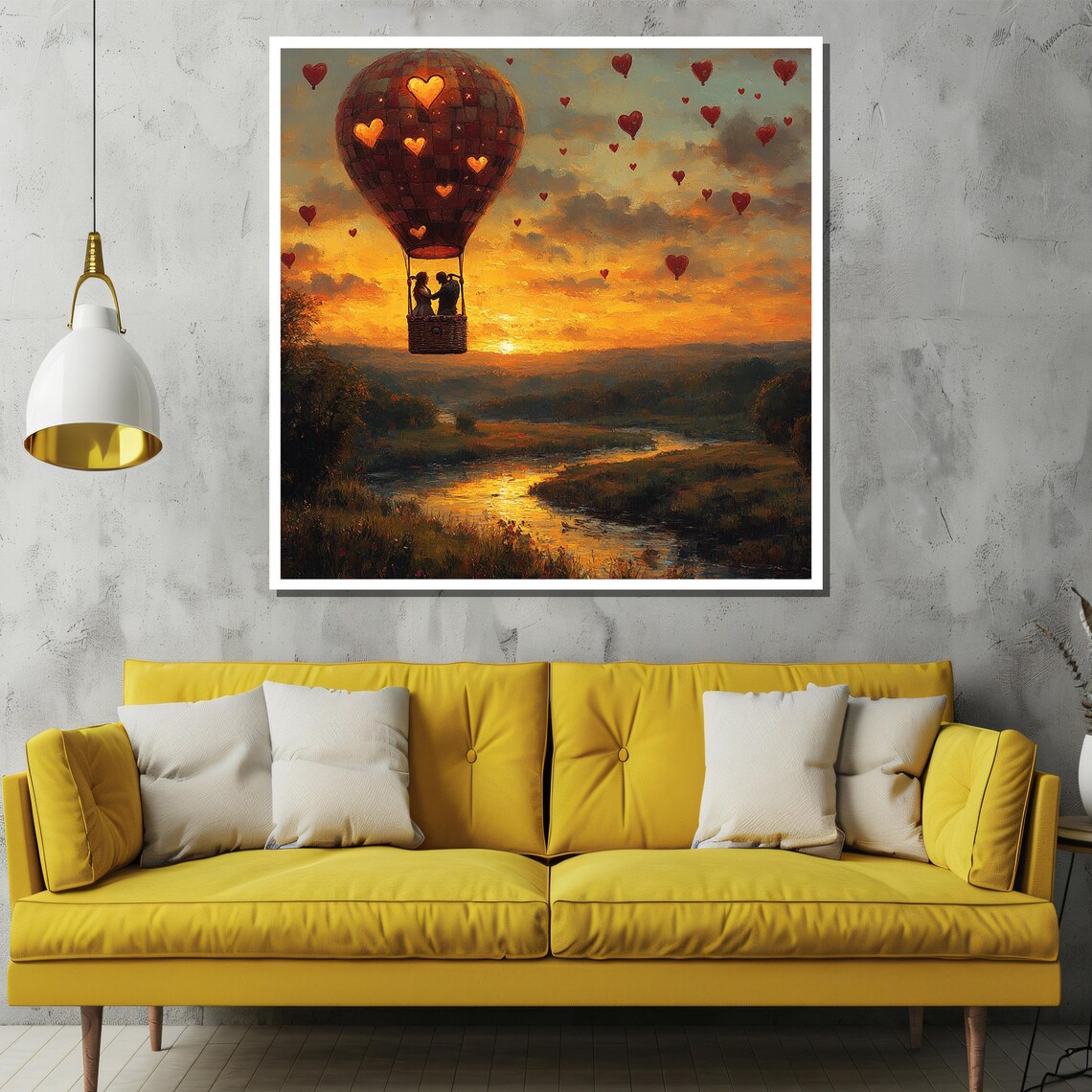 Love in the Clouds Heart Pattern Hot Air Balloon Sunset Flight Poster - Image 2