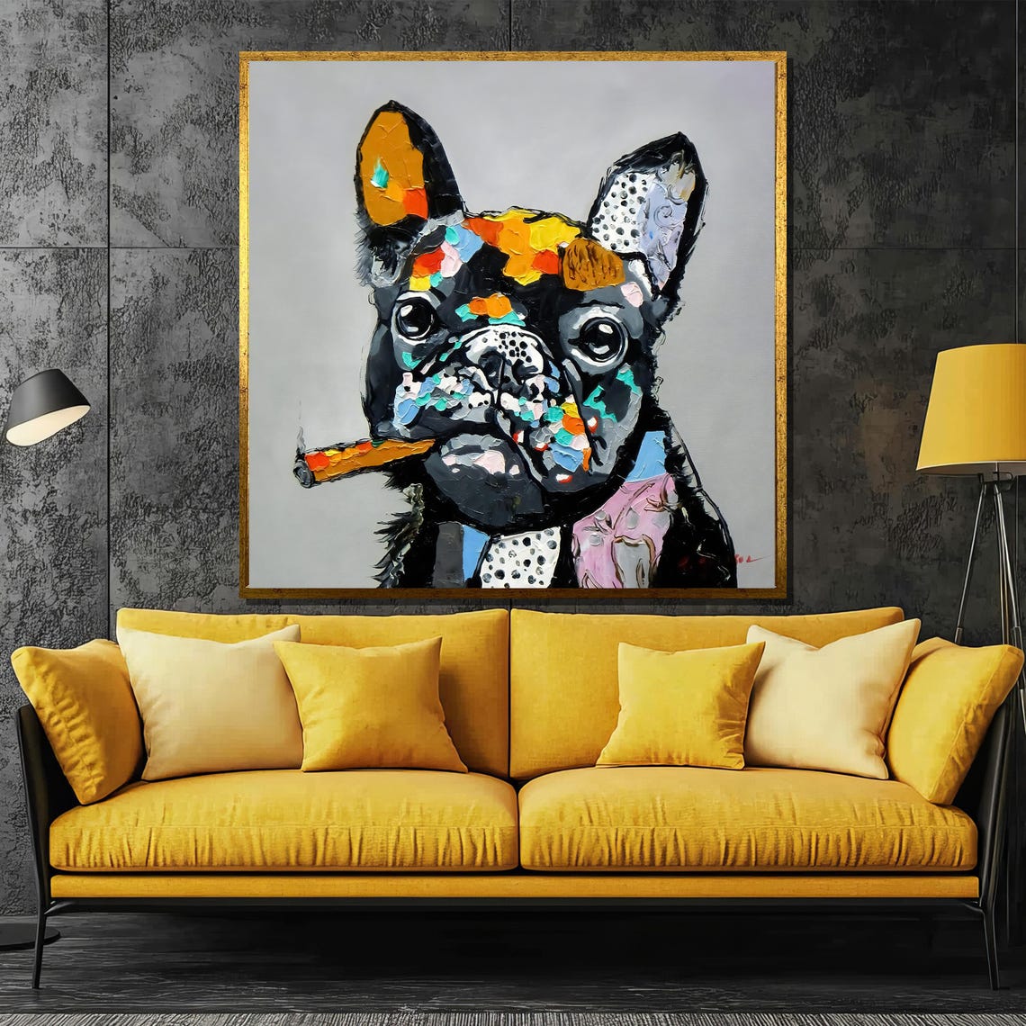 French Bulldog with Cigar in Colorful Abstract Pop Art Poster