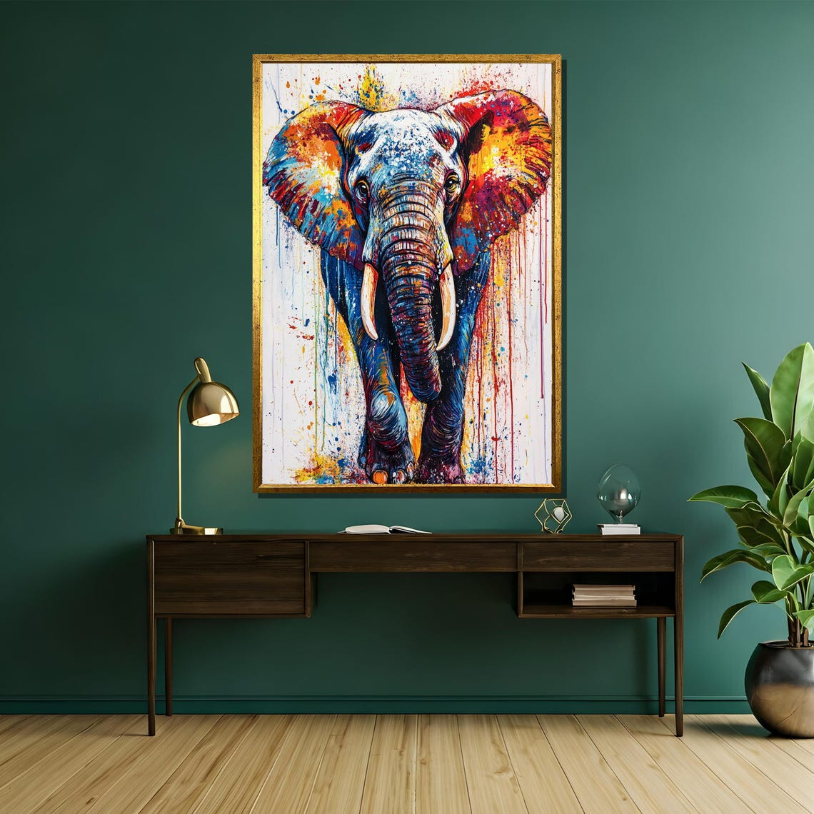 Rainbow Giant Colorful Splatter Elephant Walking Forward Art Poster - Image 5
