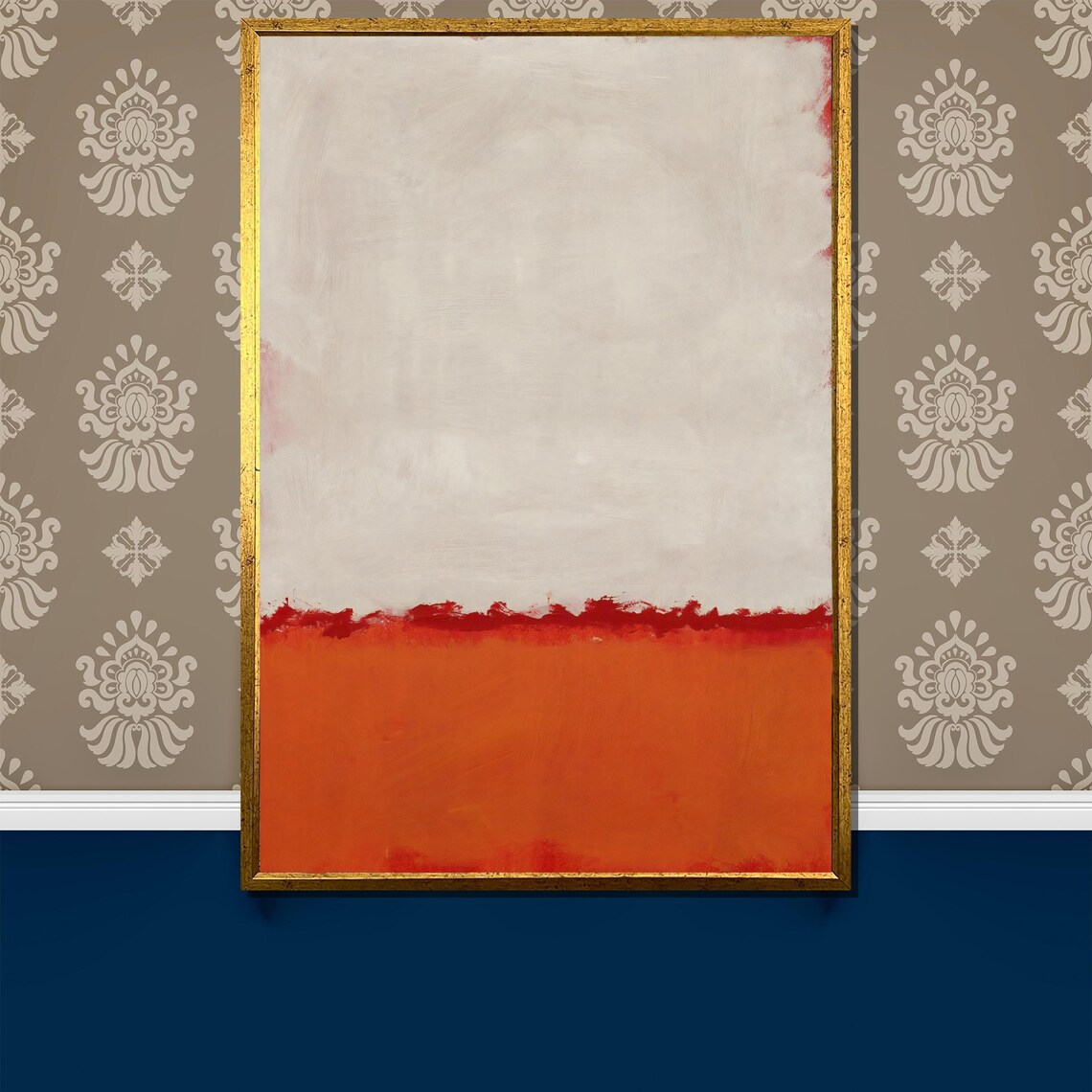 Mark Rothko White And Vibrant Orange Abstract Painting Striking Modern Art Gift For Minimalist Spaces
