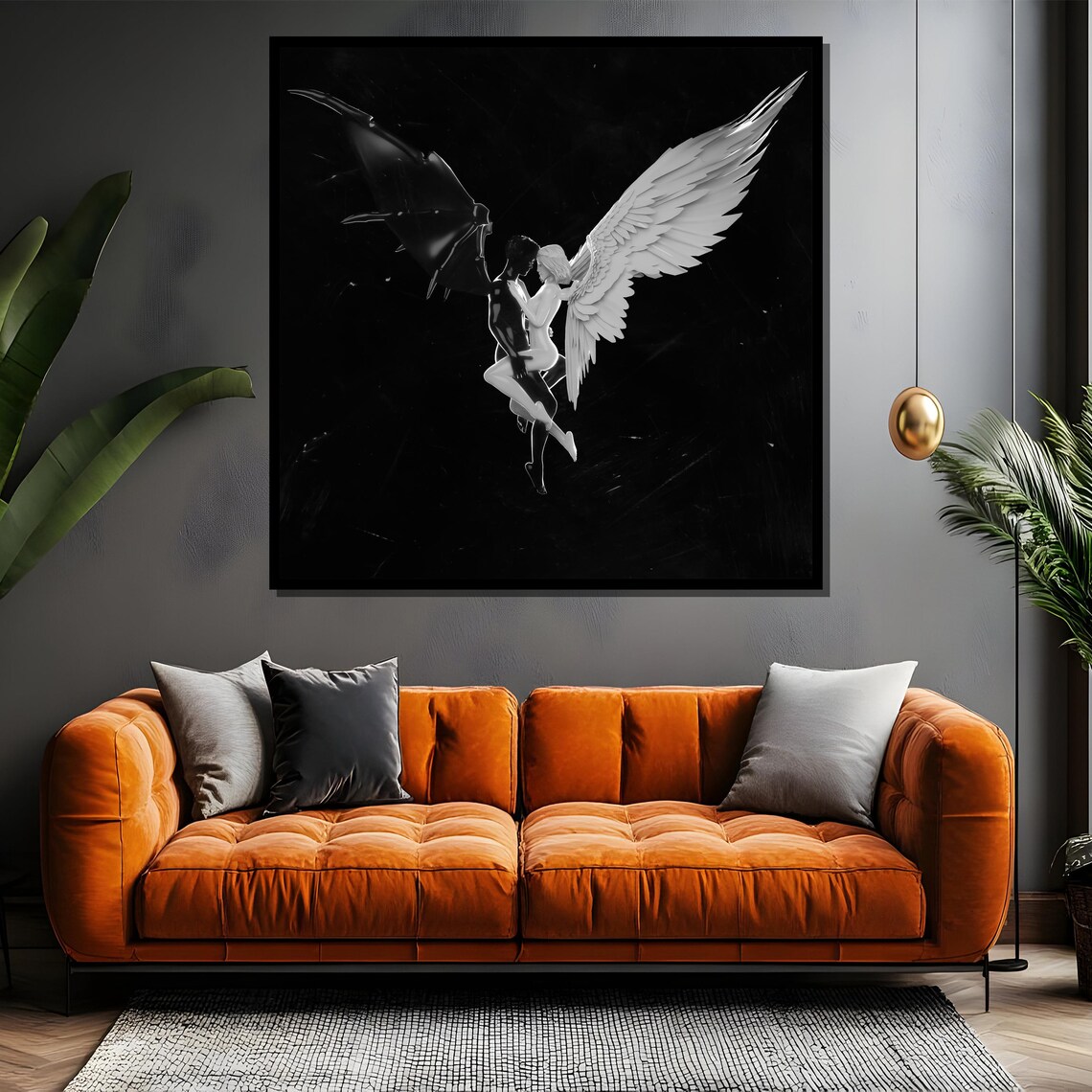 Angel and Demon Embrace, Black and White Art Print - Image 4
