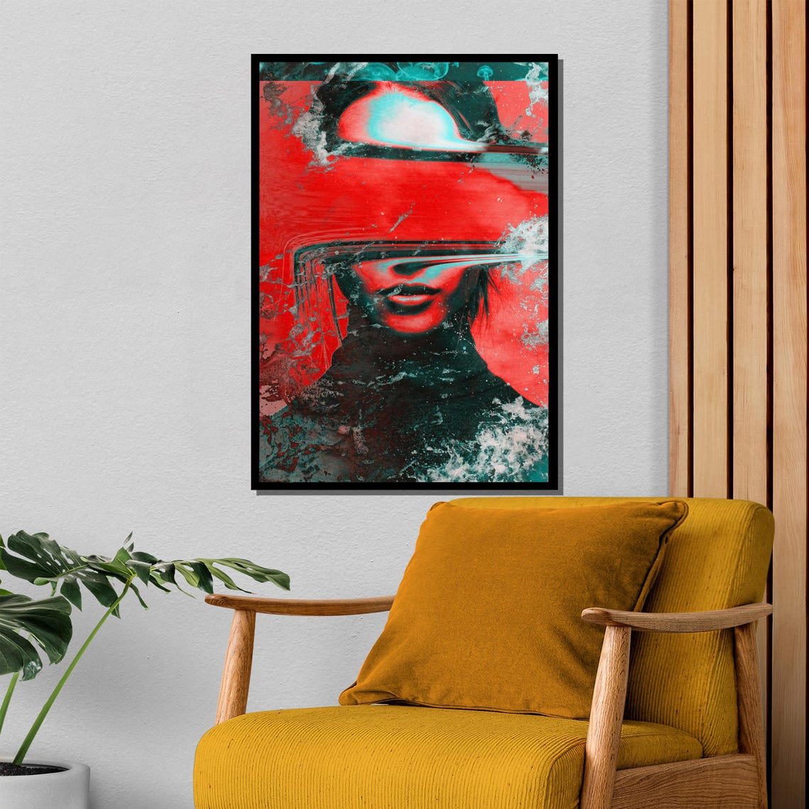 Glitch Red And Teal Futuristic Distorted Digital Portrait Poster - Image 4