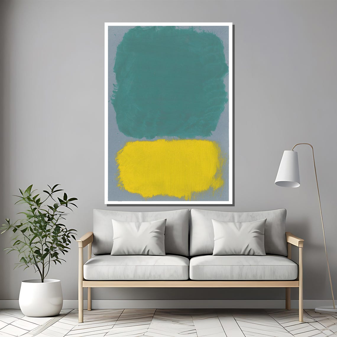 Rothko Style Teal And Yellow Loose Blocks Modern Abstract Poster - Image 2