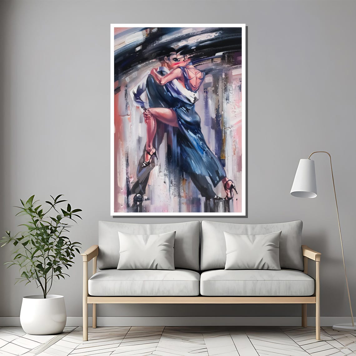 Dynamic Tango Couple Painting Elegant Romantic Wall Art Gift For Dance Enthusiasts And Modern Home Decor - Image 2