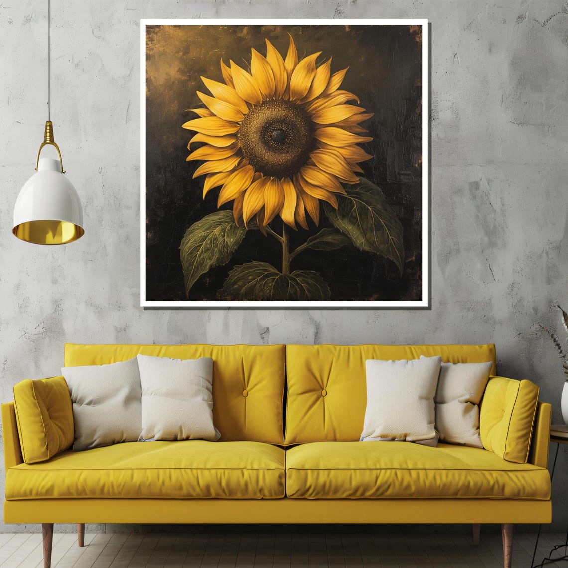 Single Sunflower On Dark Moody Black Background Floral Poster - Image 2