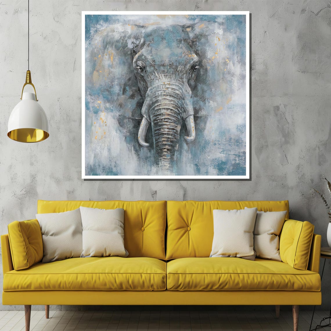 Elephant Portrait in Blue Gray with Gold Flecks Painting Poster - Image 2