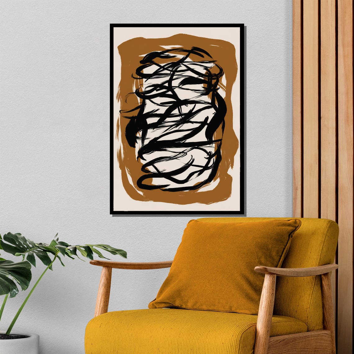 Earthy Brown and Black Gestural Brushstroke Modern Abstract Poster - Image 4