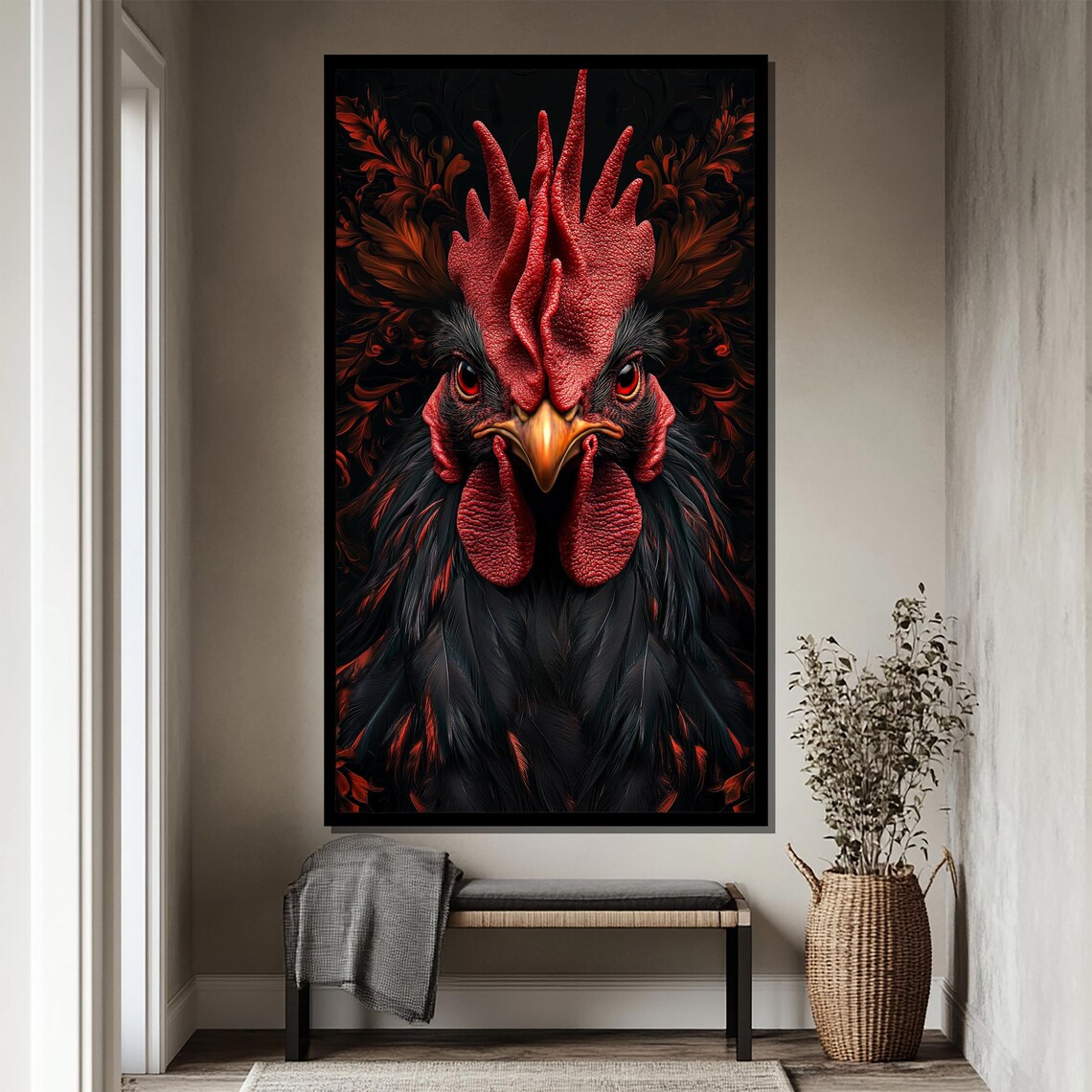 Crimson King Majestic Black Red Rooster Portrait Rustic Farm Poster - Image 4