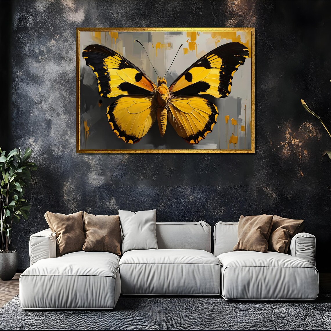 Golden Yellow Butterfly with Black Wings Nature Art Wall Poster - Image 5